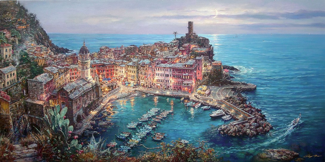 Moonlight in Vernazza painting - Cao Yong Moonlight in Vernazza art painting